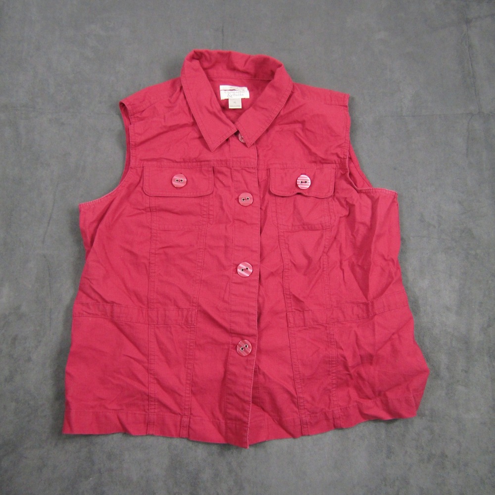 Christopher & Banks Vest Women XL Red Stretch Cotton Utility Cinch Back 00611